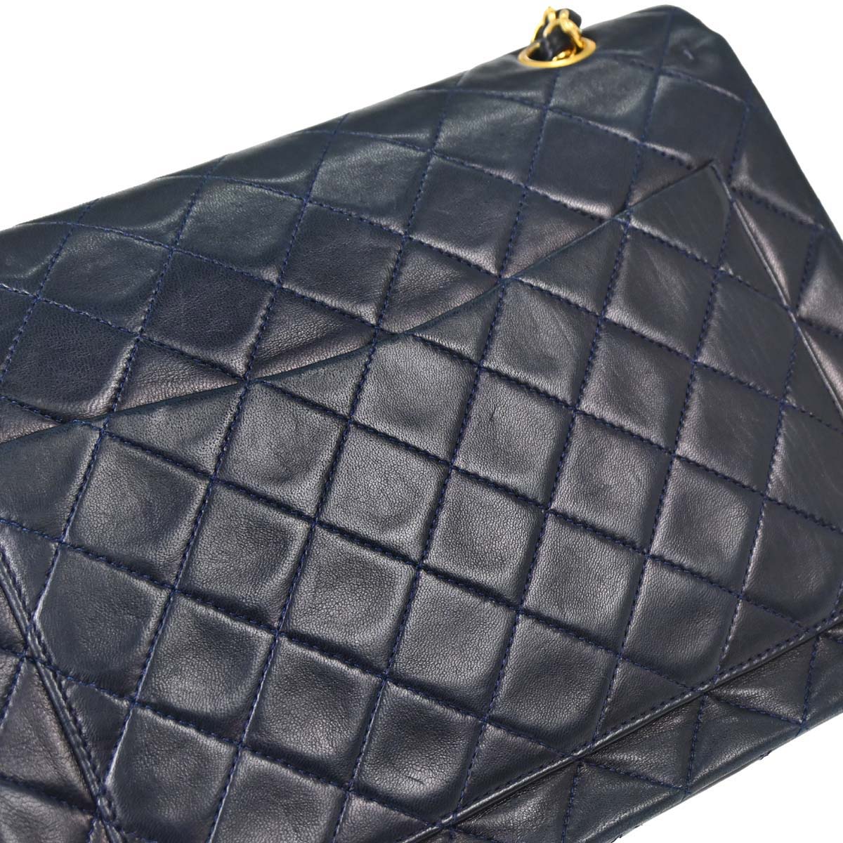 Chanel 1989-1991 Navy Lambskin Double Flap Medium Shoulder Bag