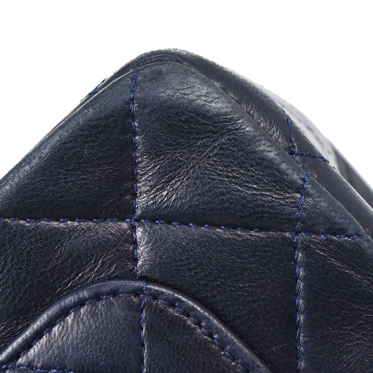 Chanel 1989-1991 Navy Lambskin Double Flap Medium Shoulder Bag