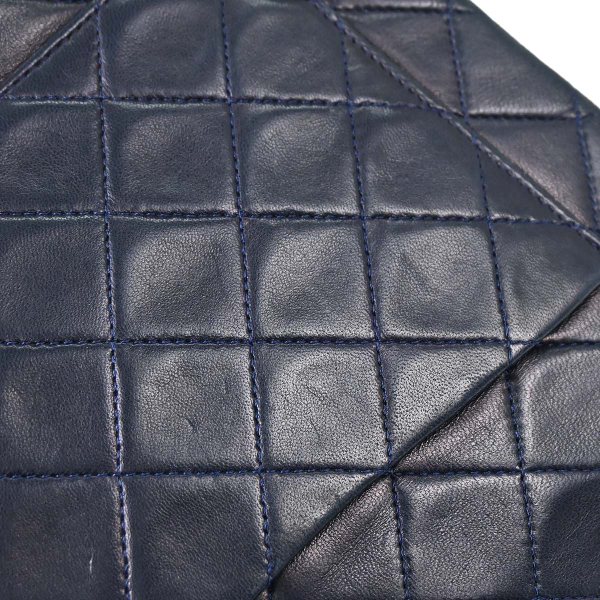 Chanel 1989-1991 Navy Lambskin Double Flap Medium Shoulder Bag