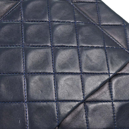 Chanel 1989-1991 Navy Lambskin Double Flap Medium Shoulder Bag