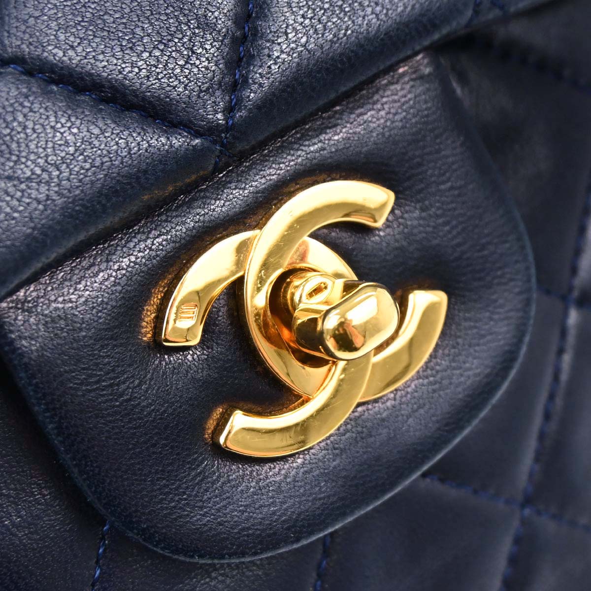 Chanel 1989-1991 Navy Lambskin Double Flap Medium Shoulder Bag