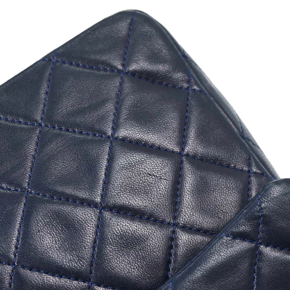 Chanel 1989-1991 Navy Lambskin Double Flap Medium Shoulder Bag