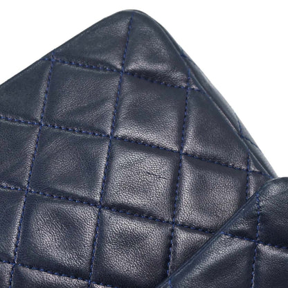 Chanel 1989-1991 Navy Lambskin Double Flap Medium Shoulder Bag