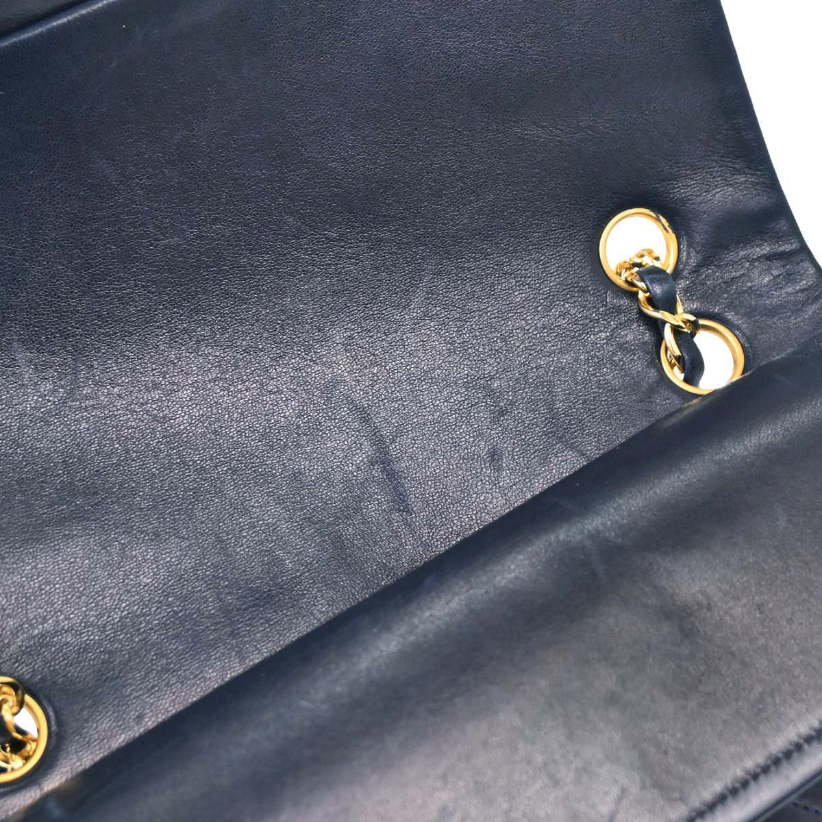 Chanel 1989-1991 Navy Lambskin Double Flap Medium Shoulder Bag