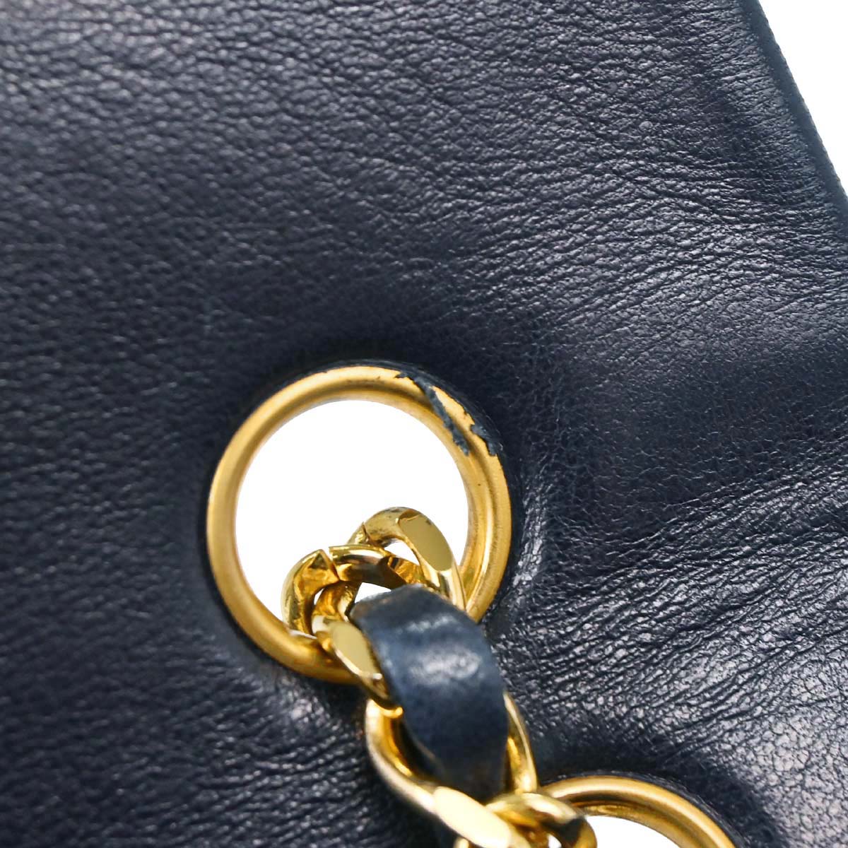Chanel 1989-1991 Navy Lambskin Double Flap Medium Shoulder Bag