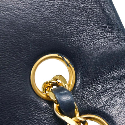 Chanel 1989-1991 Navy Lambskin Double Flap Medium Shoulder Bag