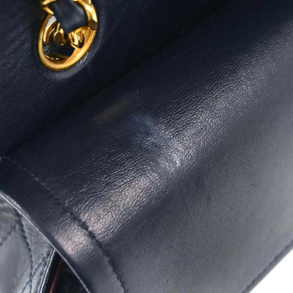 Chanel 1989-1991 Navy Lambskin Double Flap Medium Shoulder Bag
