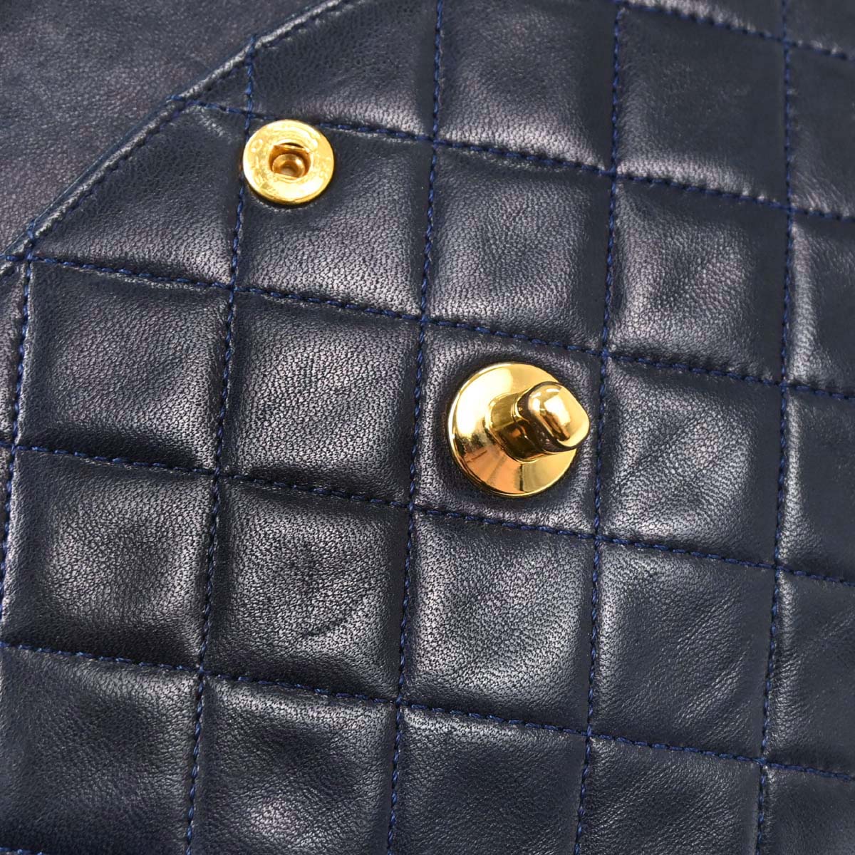 Chanel 1989-1991 Navy Lambskin Double Flap Medium Shoulder Bag