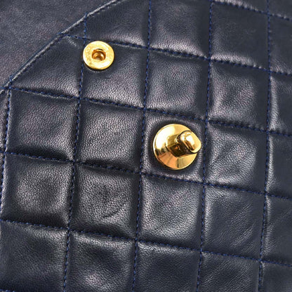 Chanel 1989-1991 Navy Lambskin Double Flap Medium Shoulder Bag