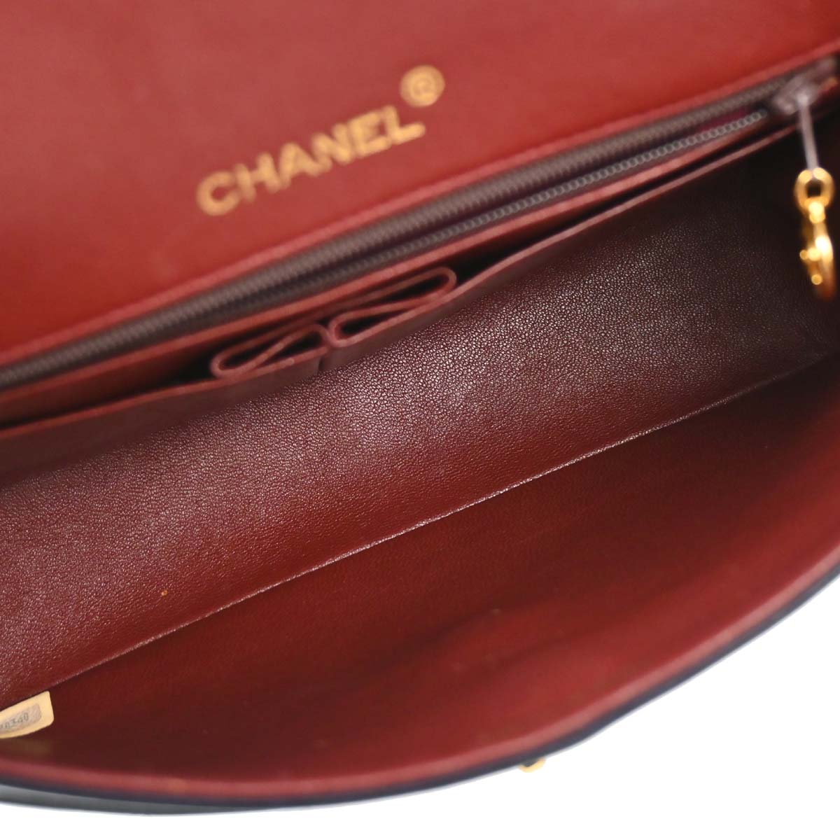 Chanel 1989-1991 Navy Lambskin Double Flap Medium Shoulder Bag