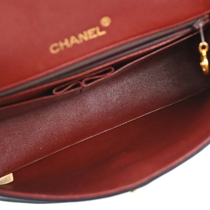 Chanel 1989-1991 Navy Lambskin Double Flap Medium Shoulder Bag