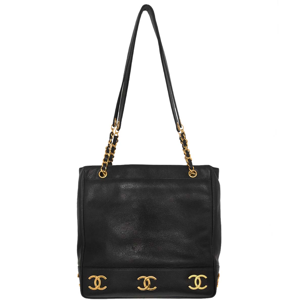 Chanel Black Caviar Skin Triple CC Shoulder Tote Bag