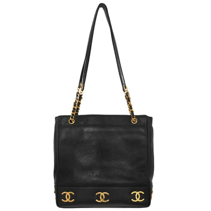 Chanel Black Caviar Skin Triple CC Shoulder Tote Bag