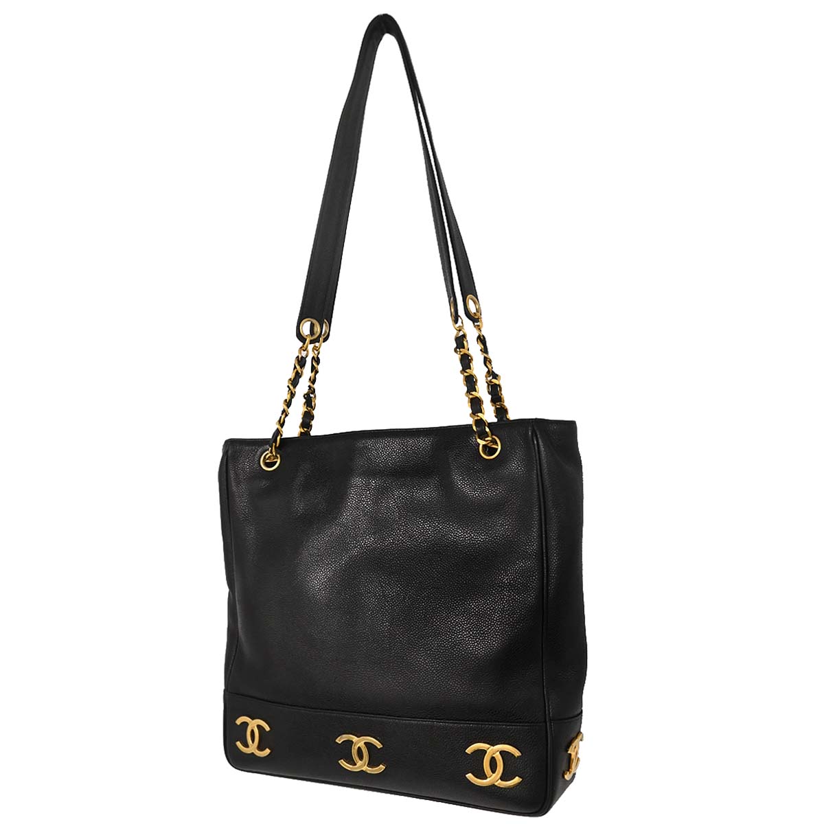 Chanel Black Caviar Skin Triple CC Shoulder Tote Bag