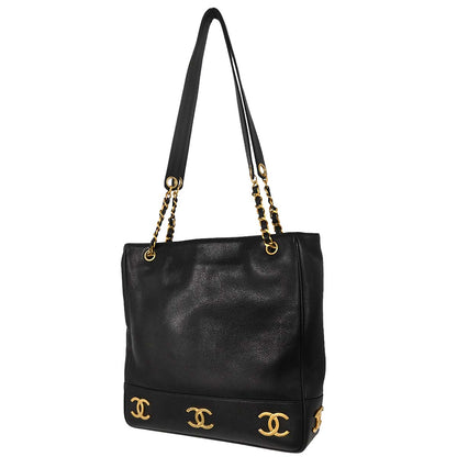 Chanel Black Caviar Skin Triple CC Shoulder Tote Bag