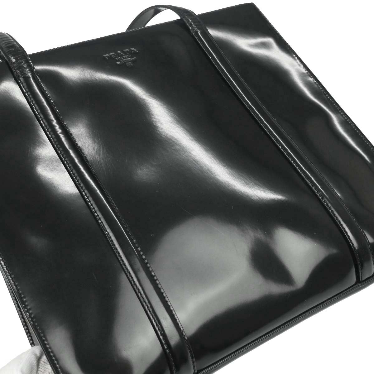 Prada Black Patent Leather Tote Shoulder Bag