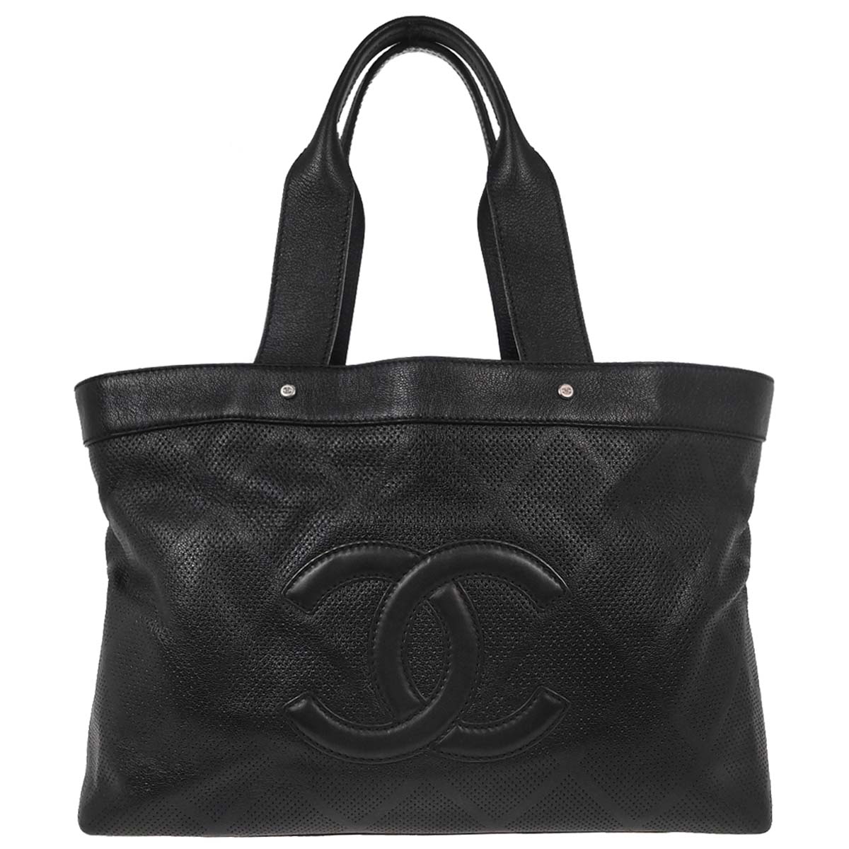 Chanel Black Perforated Calfskin Mesh Tote Handbag