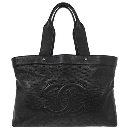 Chanel Black Perforated Calfskin Mesh Tote Handbag