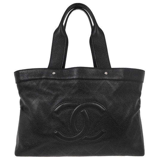 Chanel Black Perforated Calfskin Mesh Tote Handbag