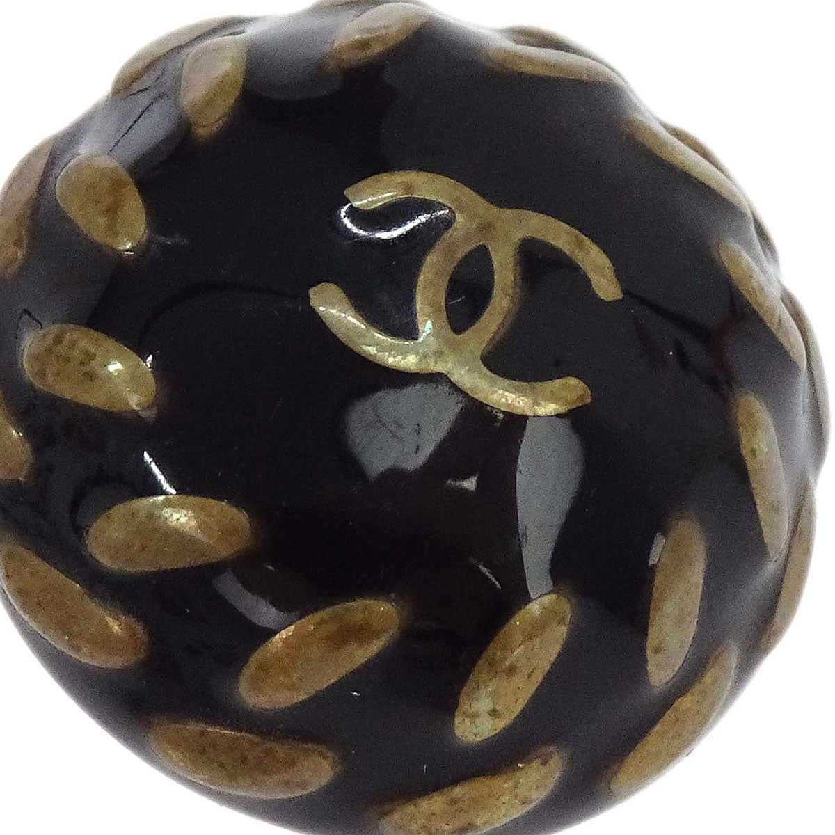 Chanel Button Clip-On Earrings Gold Black 97A