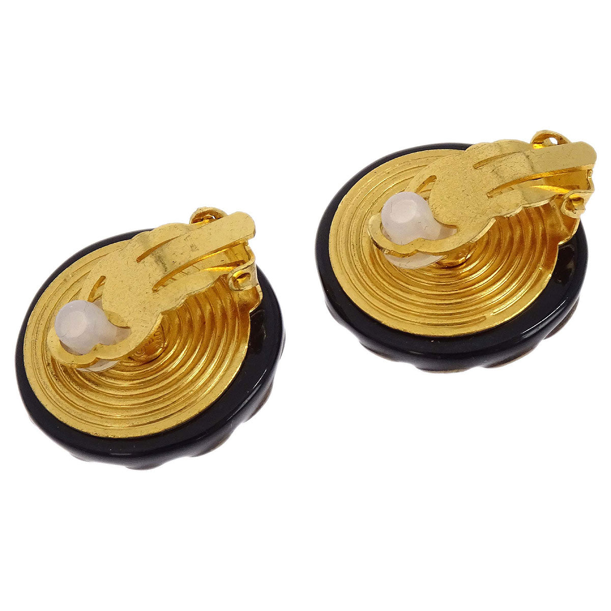 Chanel Button Clip-On Earrings Gold Black 97A