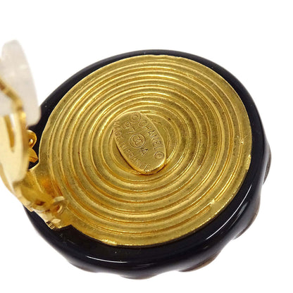 Chanel Button Clip-On Earrings Gold Black 97A