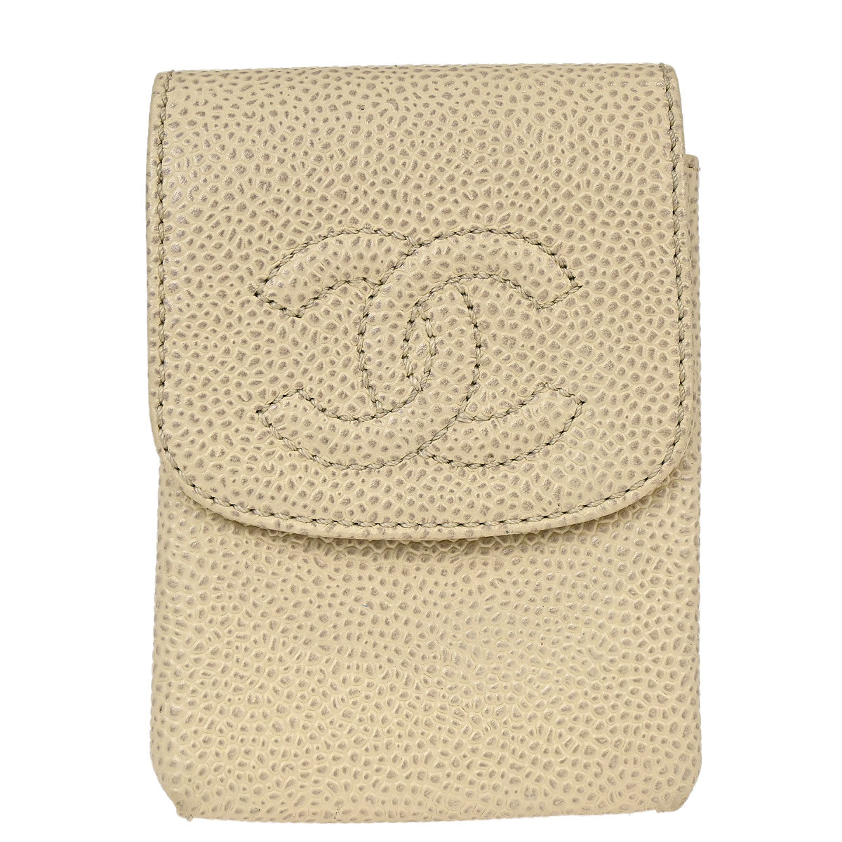 Chanel 2000-2002 Ivory Caviar Skin Cigarette Case Small Good