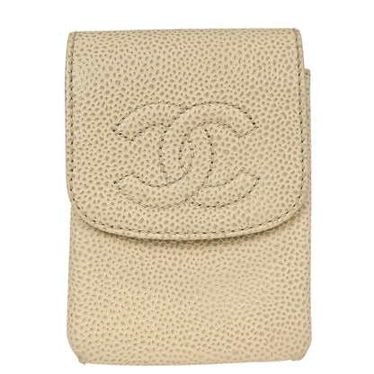 Chanel 2000-2002 Ivory Caviar Skin Cigarette Case Small Good
