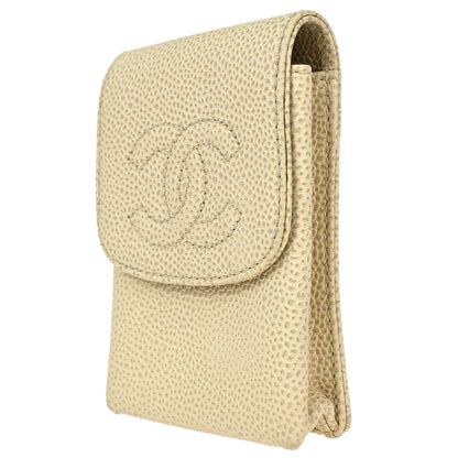Chanel 2000-2002 Ivory Caviar Skin Cigarette Case Small Good