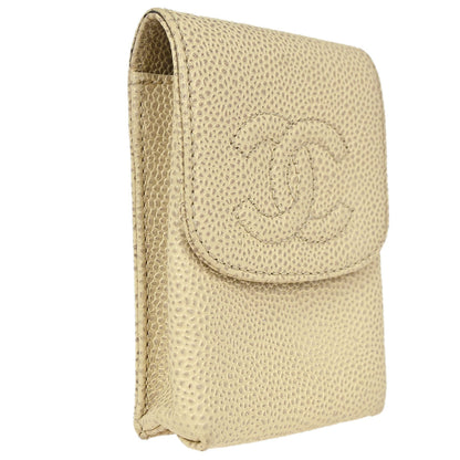 Chanel 2000-2002 Ivory Caviar Skin Cigarette Case Small Good