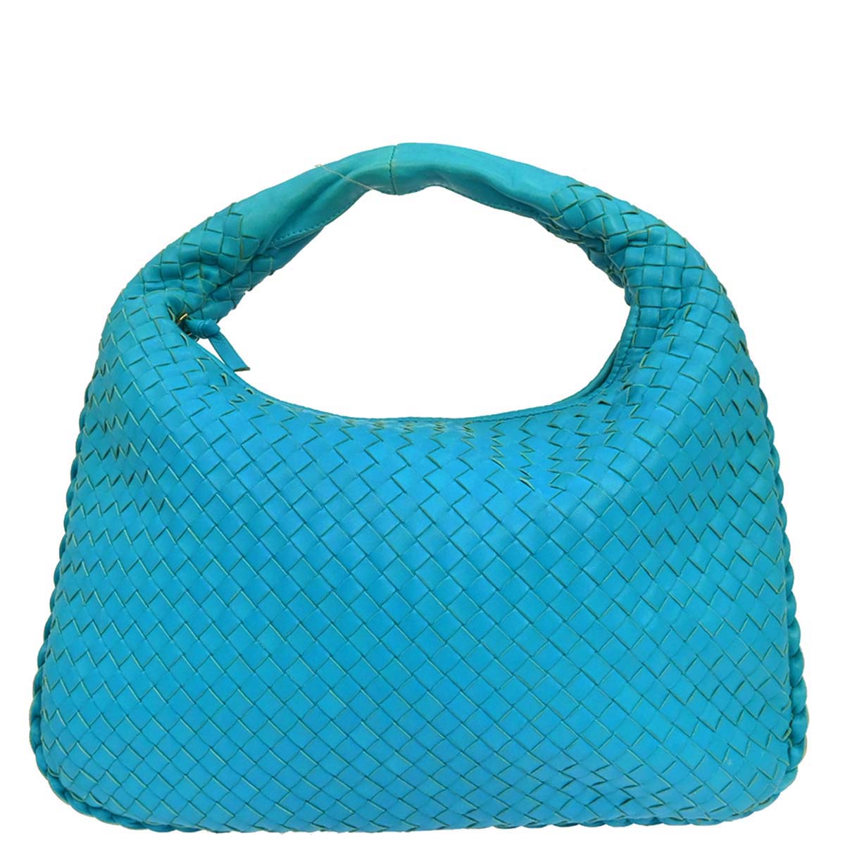 Bottega Veneta Blue Lambskin Intrecciato Hobo Handbag