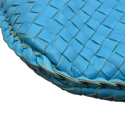 Bottega Veneta Blue Lambskin Intrecciato Hobo Handbag