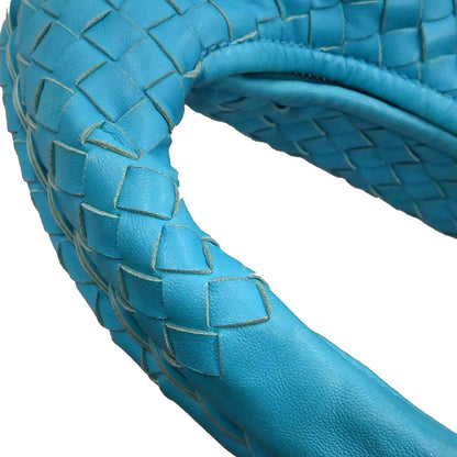 Bottega Veneta Blue Lambskin Intrecciato Hobo Handbag