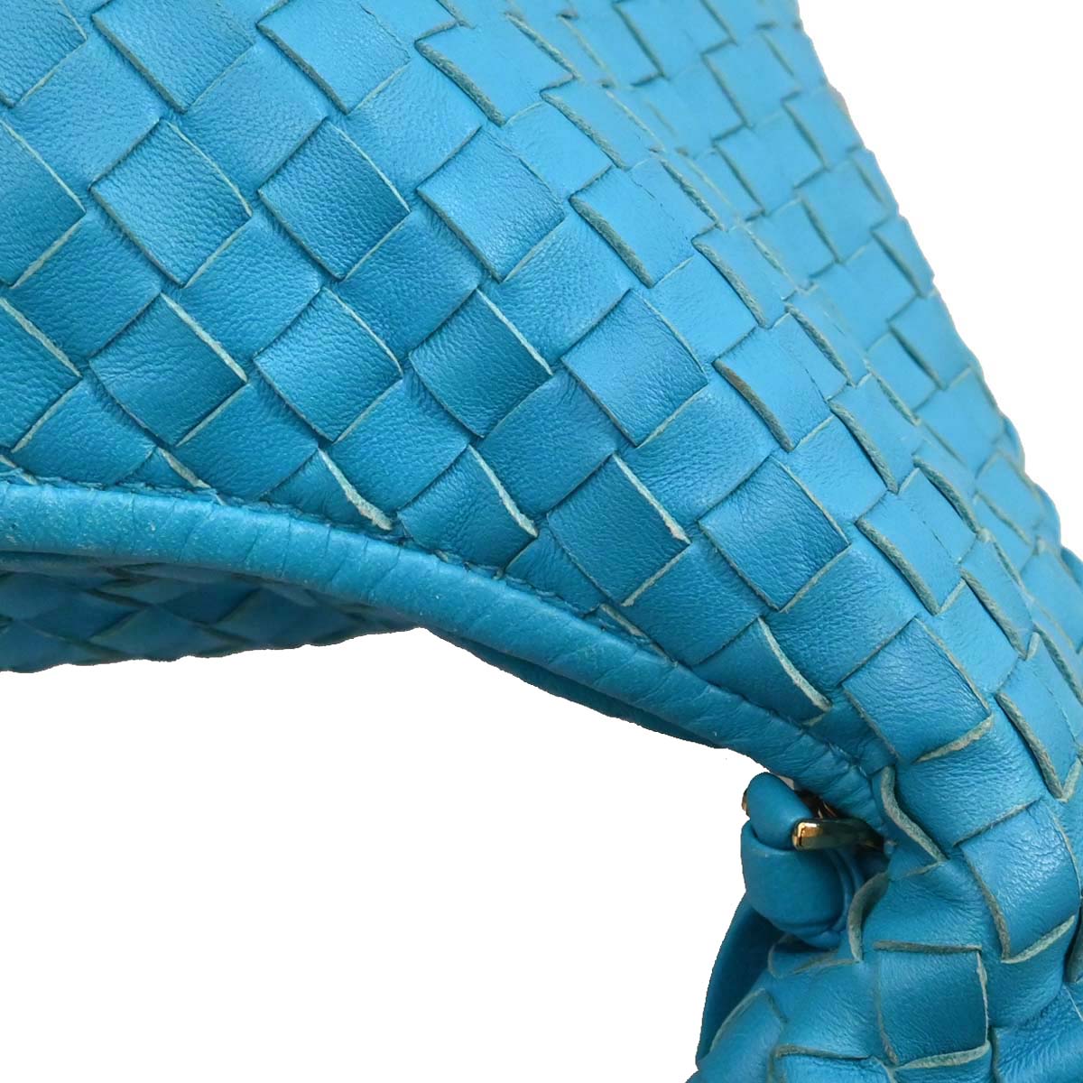 Bottega Veneta Blue Lambskin Intrecciato Hobo Handbag