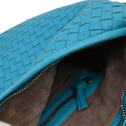 Bottega Veneta Blue Lambskin Intrecciato Hobo Handbag