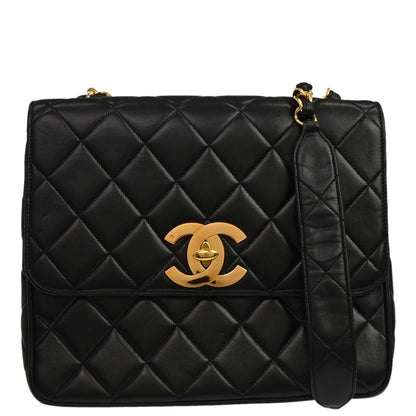 Chanel Black Lambskin Straight Flap Shoulder Bag