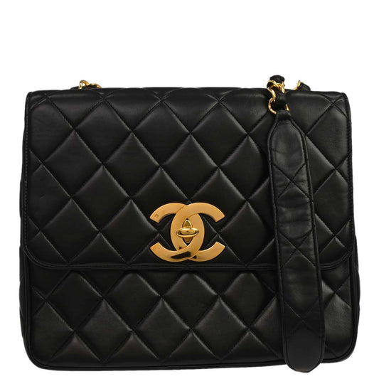 Chanel Black Lambskin Straight Flap Shoulder Bag
