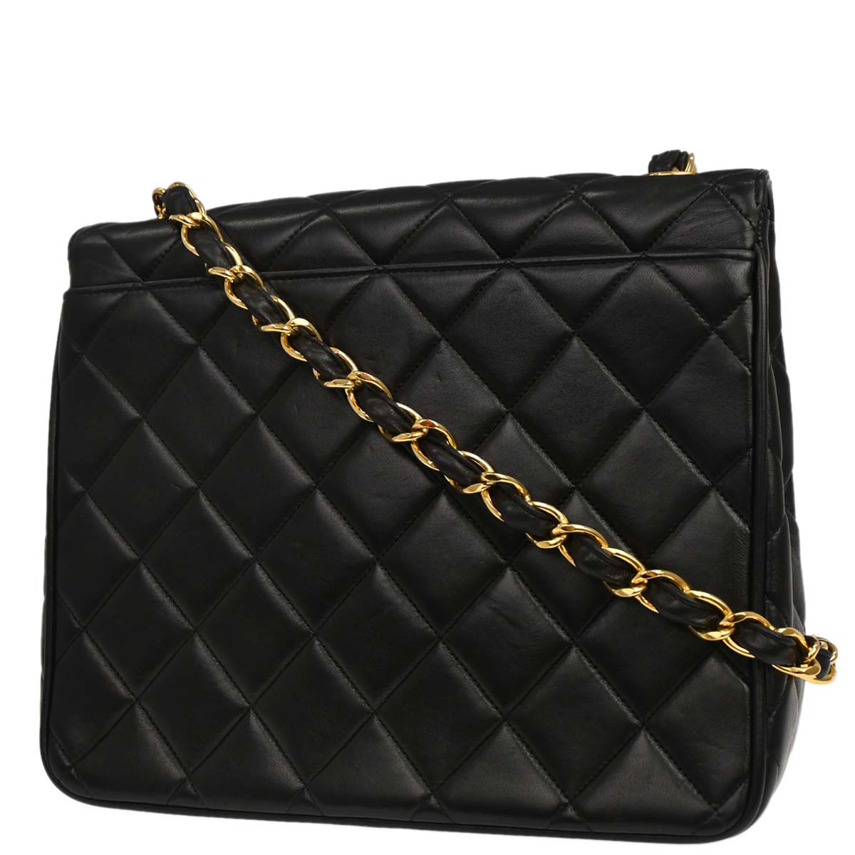 Chanel Black Lambskin Straight Flap Shoulder Bag