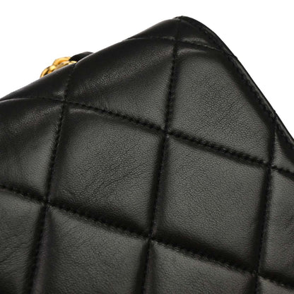 Chanel Black Lambskin Straight Flap Shoulder Bag