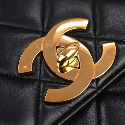 Chanel Black Lambskin Straight Flap Shoulder Bag