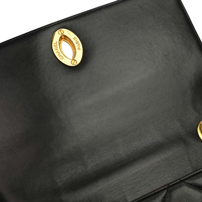 Chanel Black Lambskin Straight Flap Shoulder Bag