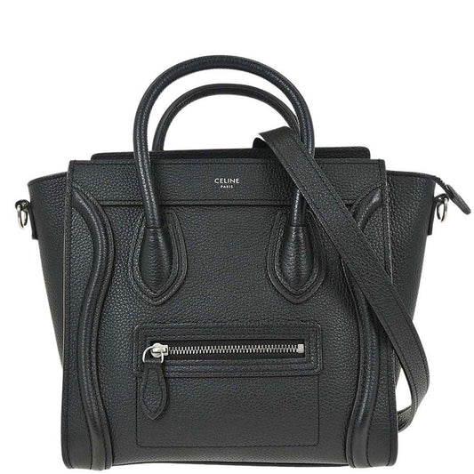 Celine Black Leather Nano Luggage Shoulder Tote Bag