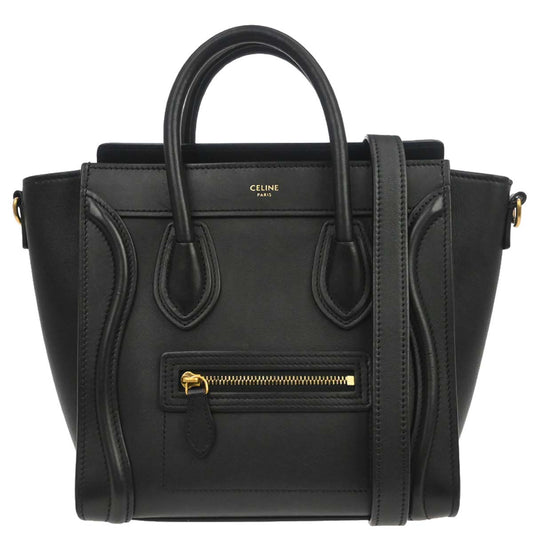 Celine Black Leather Nano Luggage 2way Shoulder Tote Bag