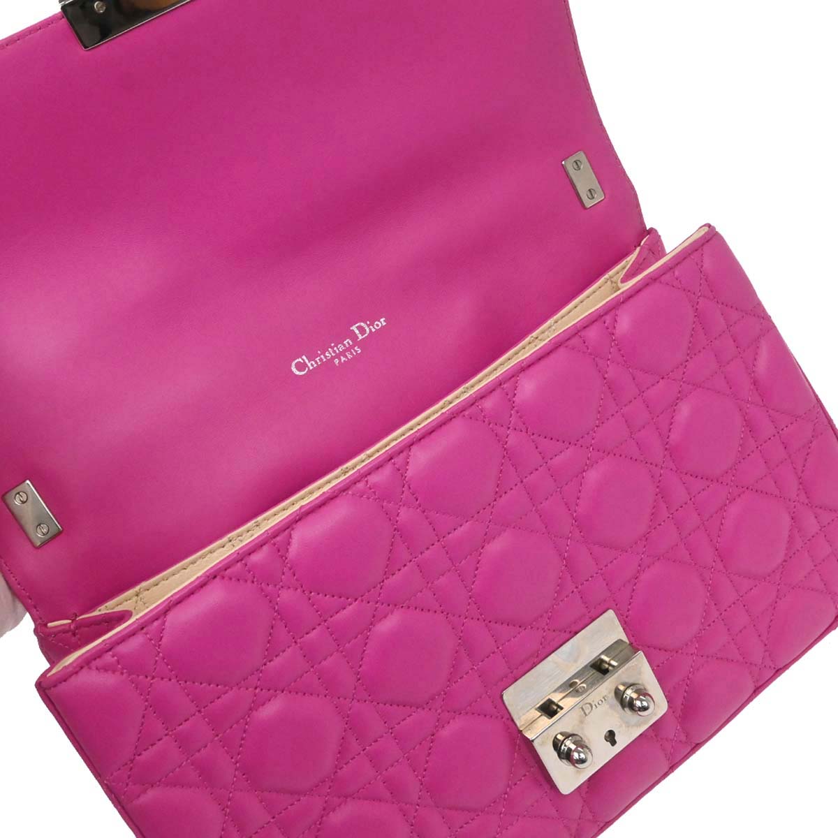 Christian Dior Pink Lambskin Cannage Miss Dior Shoulder Bag