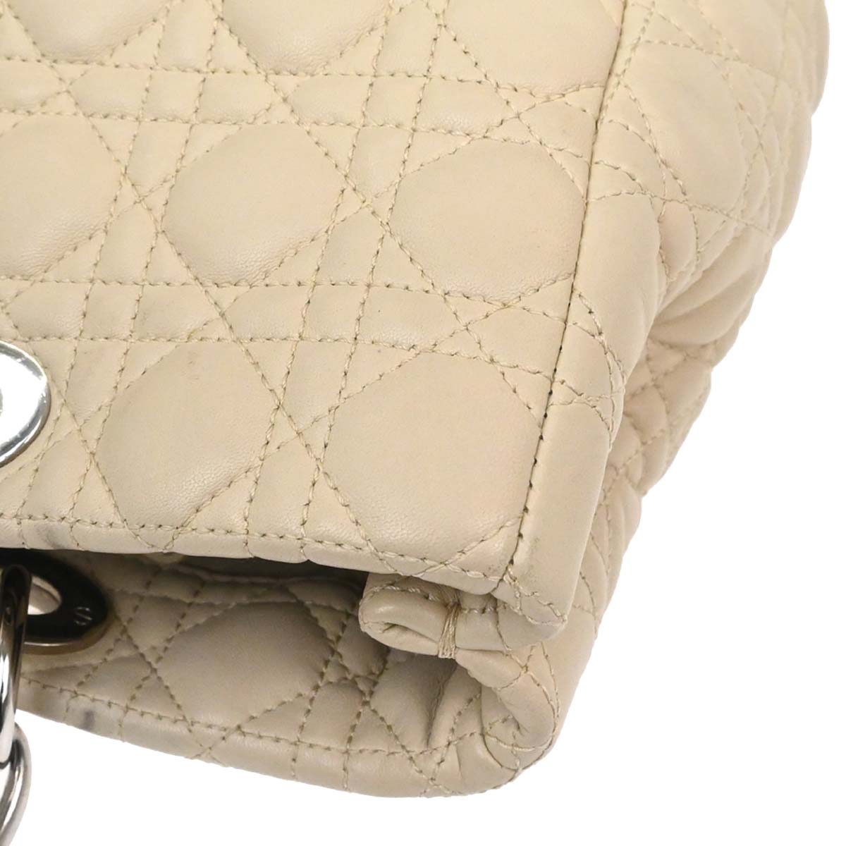 Christian Dior Beige Lambskin Cannage Tote Handbag