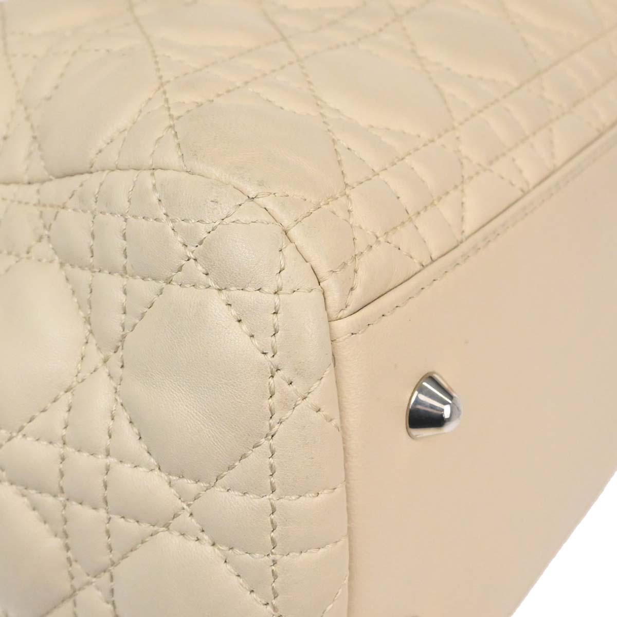 Christian Dior Beige Lambskin Cannage Tote Handbag