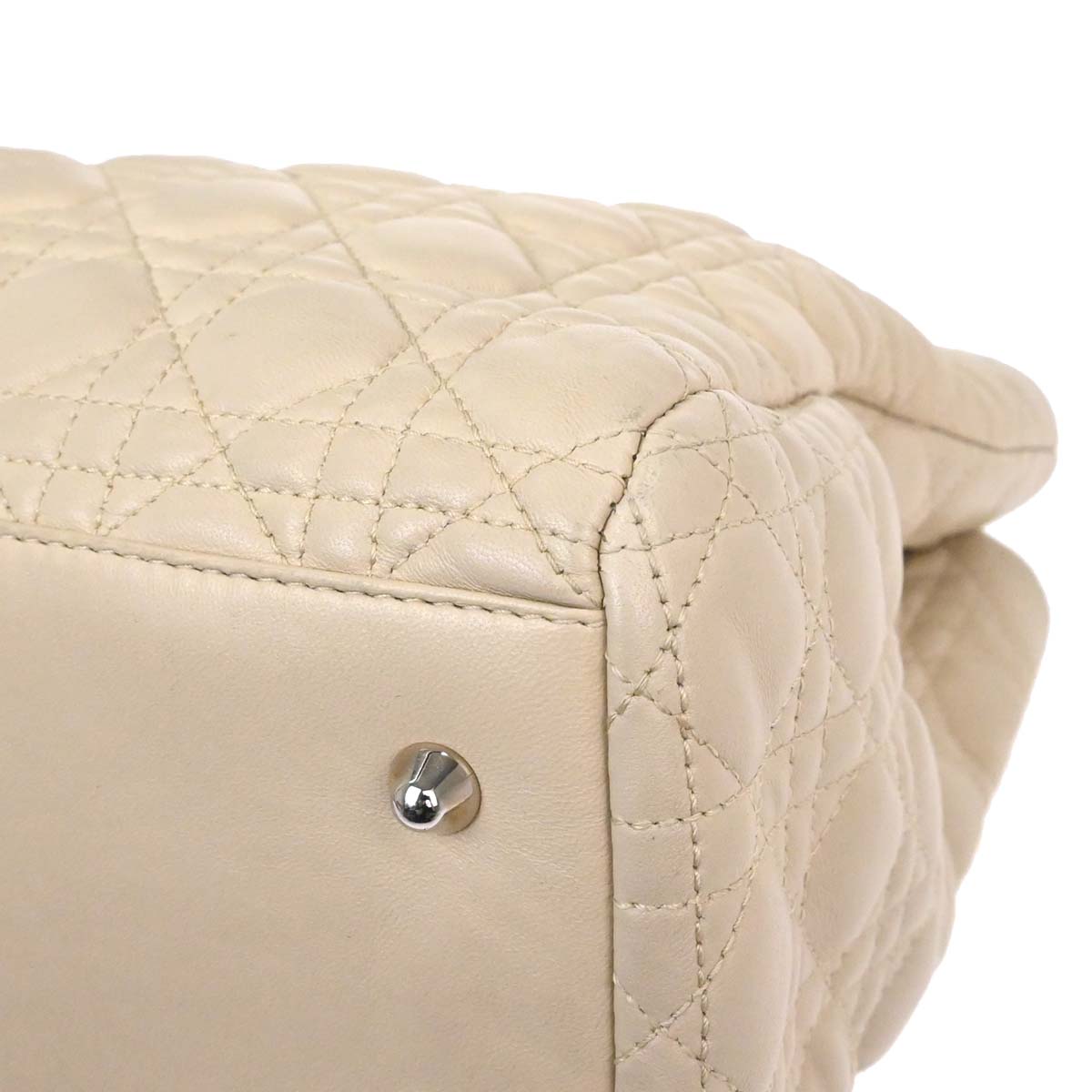 Christian Dior Beige Lambskin Cannage Tote Handbag