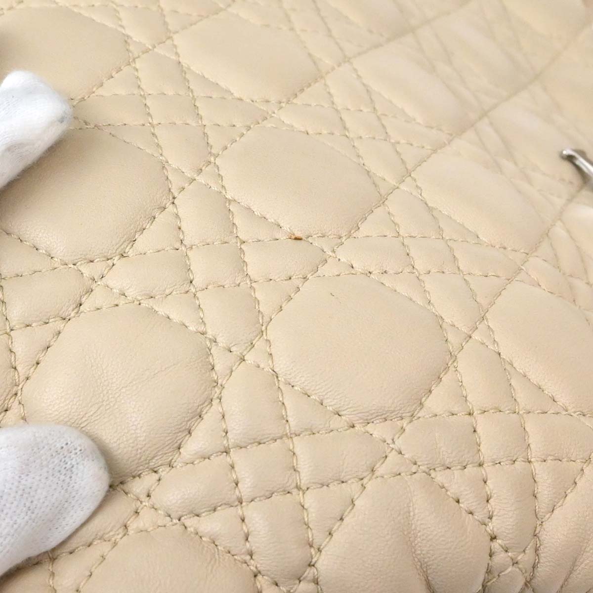 Christian Dior Beige Lambskin Cannage Tote Handbag