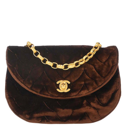 Chanel Brown Velvet Chain Shoulder Bag
