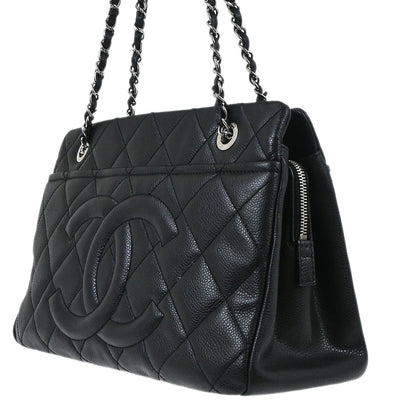 Chanel 2013-2014 Black Caviar Skin Timeless CC Chain Tote Bag
